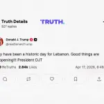 ترامب: الهدنة في لبنان “قد تكون يوماً تاريخياً” وندعو لإنهاء القتال