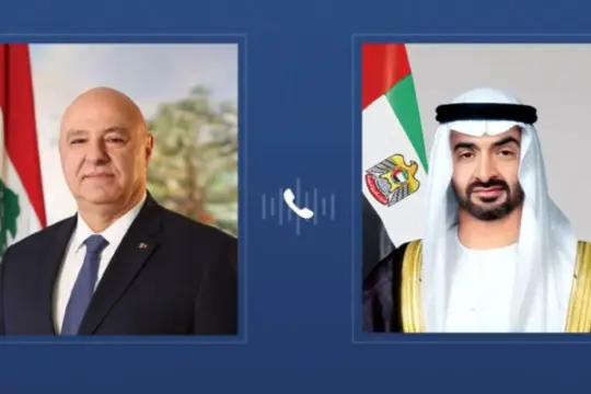 محمد بن زايد وجوزاف عون يبحثان التطورات الإقليمية والعلاقات الثنائية في اتصال هاتفي