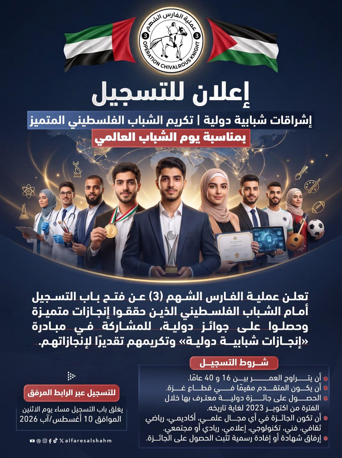 «إشراقات شبابية دولية» تستهدف شباب غزة الحاصلين على جوائز دولية في المجالات العلمية والثقافية والرياضية والتكنولوجية وغيرها