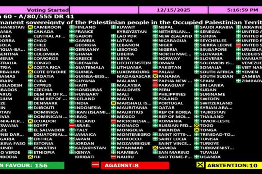 الجمعية العامة للأمم المتحدة تعتمد قرارًا يؤكد سيادة فلسطين على مواردها الطبيعية