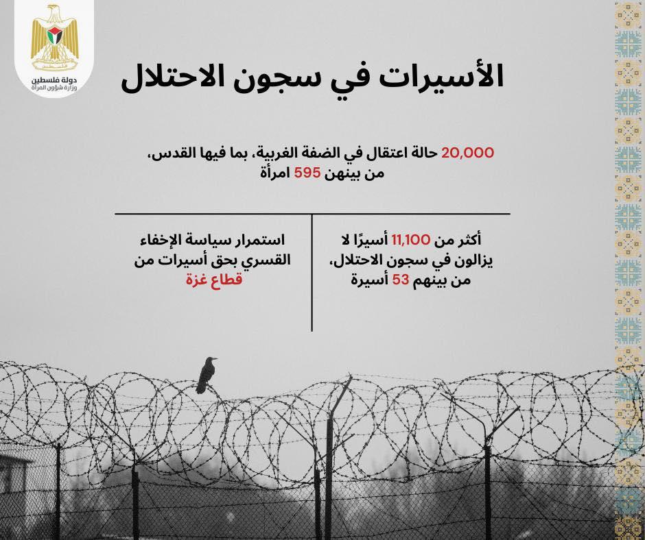 595 حالة اعتقال لنساء منذ أكتوبر 2023.. و53 أسيرة ما زلن في سجون الاحتلال وسط ظروف قاسية