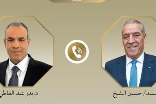 اتصال هاتفي بين حسين الشيخ ووزير الخارجية المصري لبحث تطورات القضية الفلسطينية
