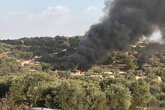 مستوطنون يهاجمون قاطفي الزيتون في رام الله ويحرقون ثلاث مركبات وإصابة 4 فلسطينيين