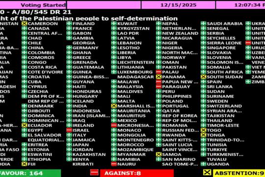 الجمعية العامة للأمم المتحدة تعتمد قرارًا يؤكد حق الشعب الفلسطيني في تقرير المصير