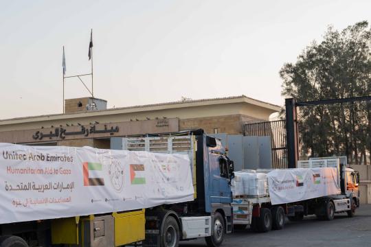 5 قوافل إماراتية تدخل غزة محملة بـ683 طنًا من المساعدات الإنسانية