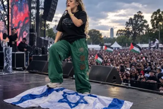 مغنية الراب الكولومبية تشيلو هوب تدوس على علم إسرائيل وتهتف لفلسطين في بوغوتا