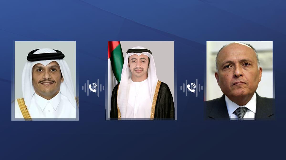 عبد الله بن زايد يبحث مع نظرائه في مصر وقطر الأوضاع في غزة وجهود وقف إطلاق النار