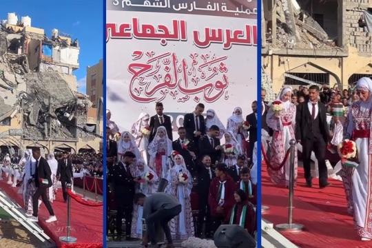 زفاف جماعي لـ54 عريسًا وعروسًا في غزة برعاية  دولة الإمارات بمناسبة عيد الاتحاد الـ54
