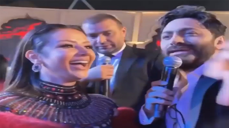 أنا سي السيد.. تامر حسني يتصدر التريند بغناءه لرضوى الشربيني (فيديو)