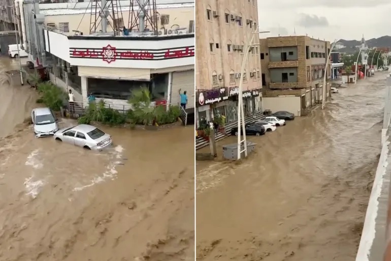 بالفيديو: أمطار غزيرة بمكة المكرمة تحول الشوارع لبحيرات