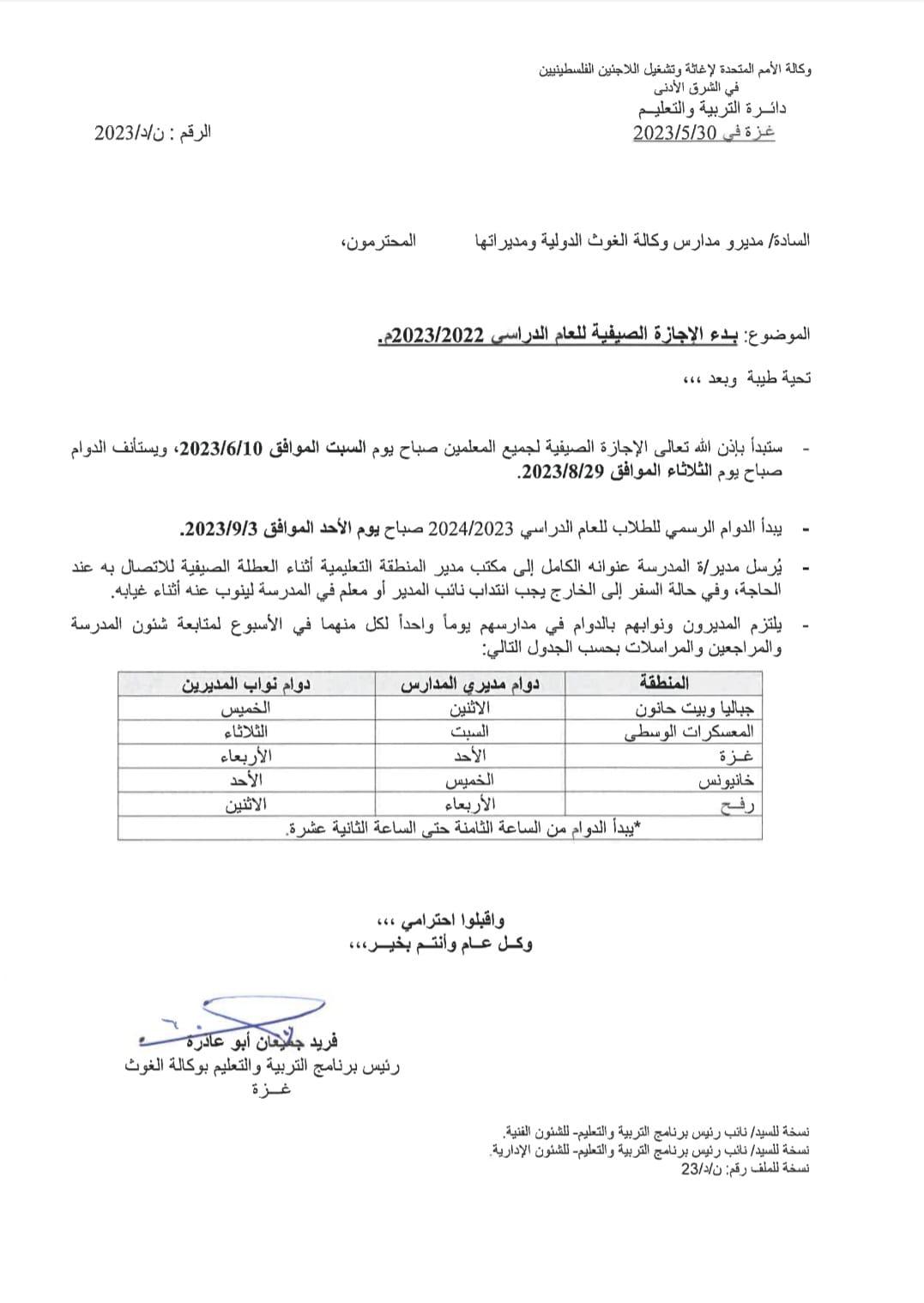 أونروا الاجازة الصيفية