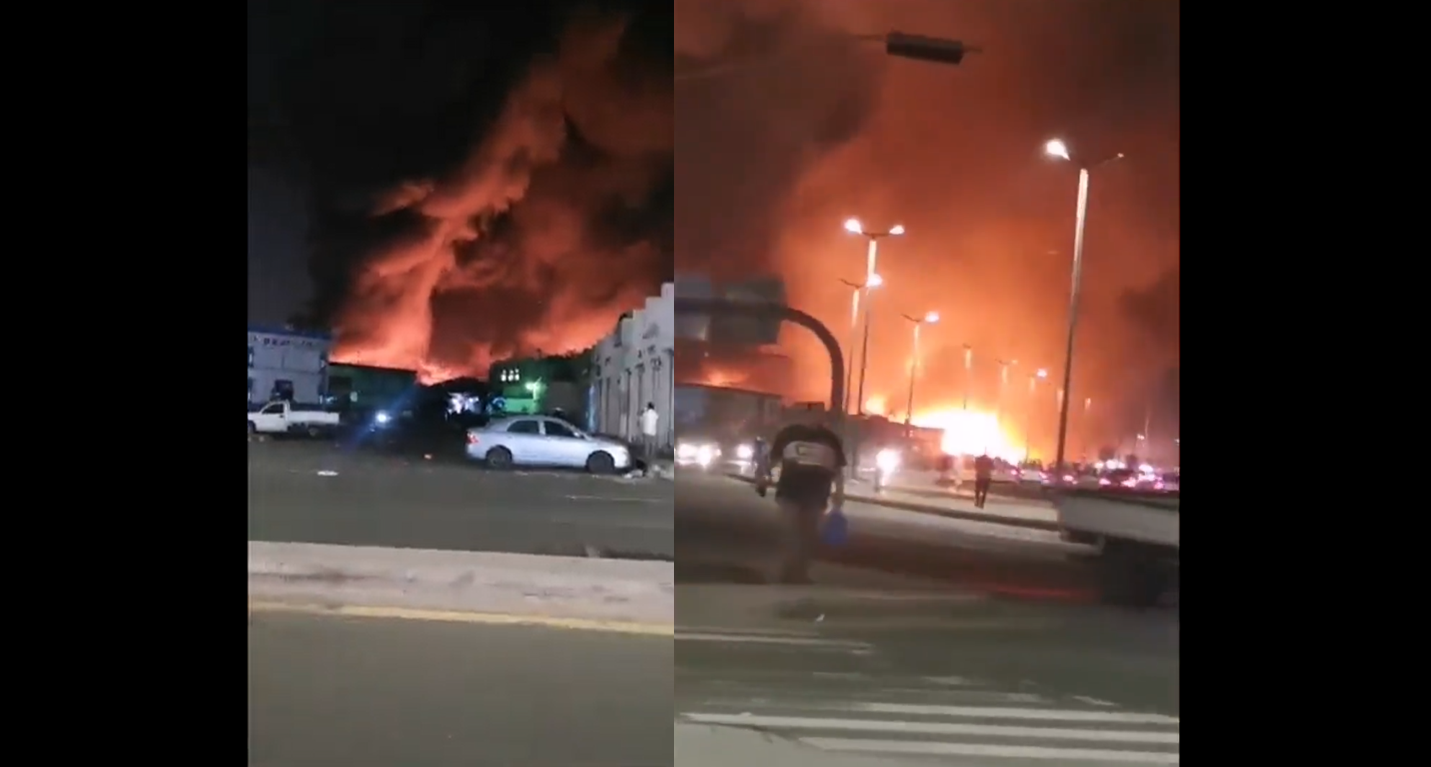 اندلاع حريق هائل في سوق الصواريخ بالسعودية